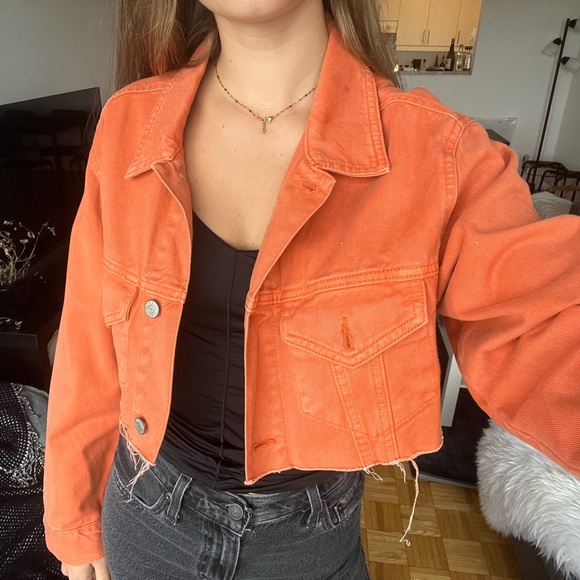 Orange Pull & Bear Jean Jacket size S - Picture 1 of 4